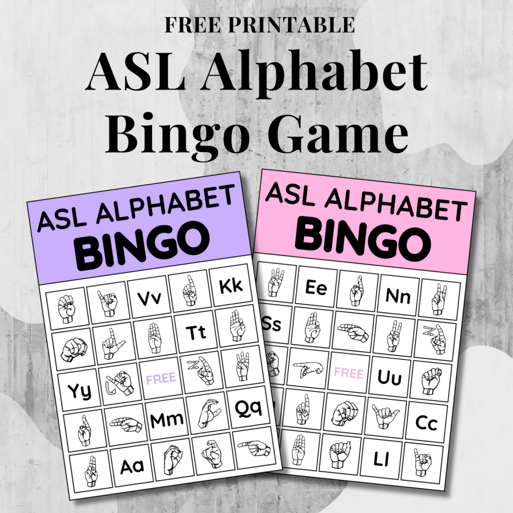 Download free printable ASL American Sign Language Bingo game