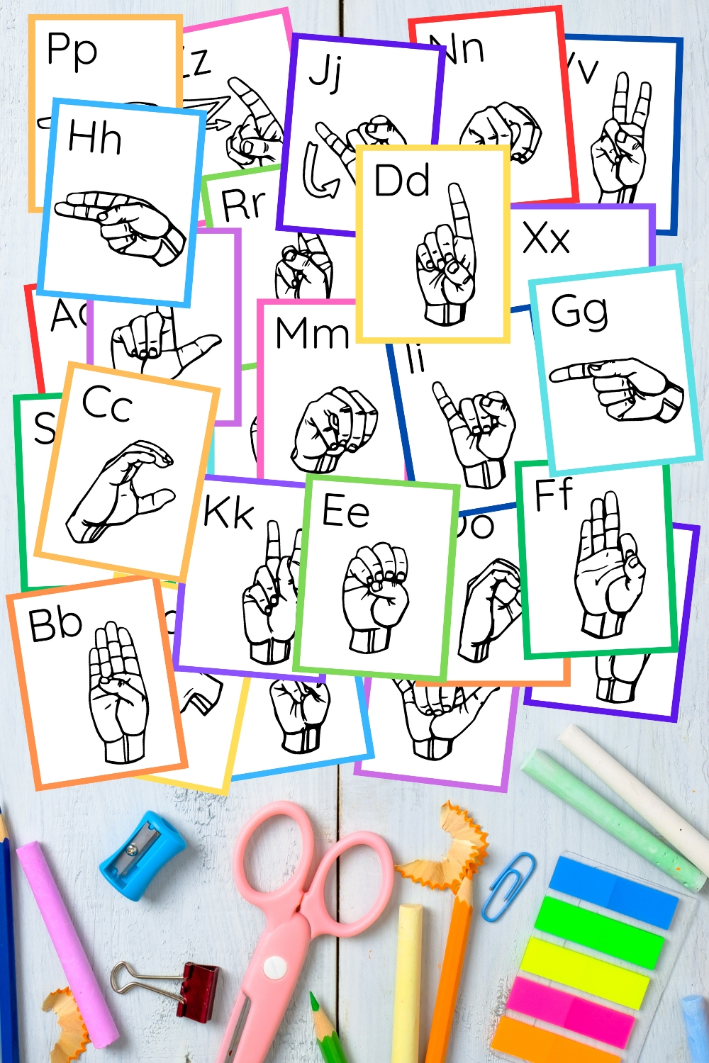 Free Printable ASL Alphabet Flashcards perfect for teaching the alphabet in American Sign Language.