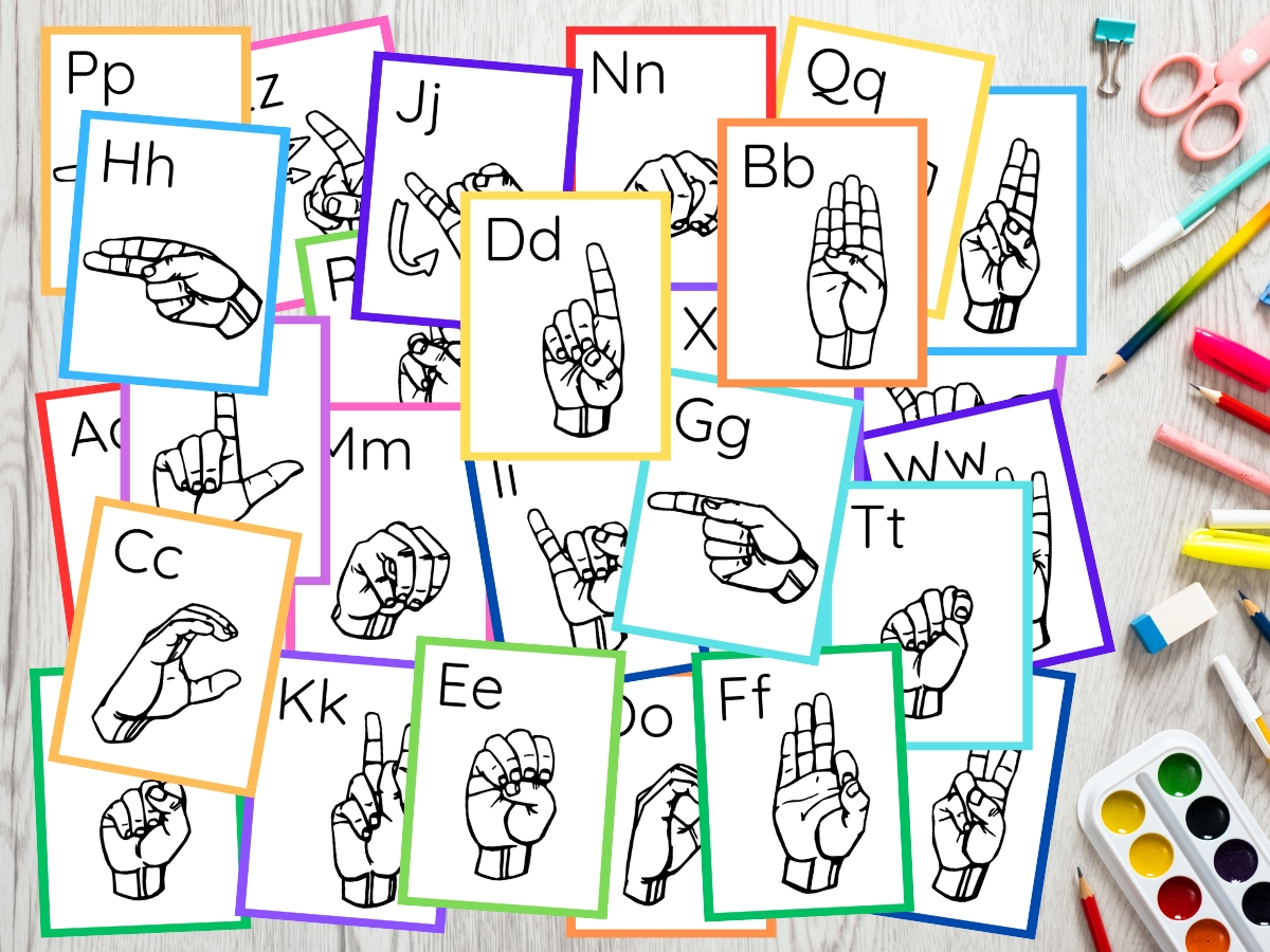 Free printable ASL American Sign Language alphabet flashcards