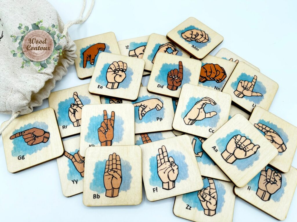 The Best American Sign Language Toys for Kids - Wooden sign language alphabet letter tiles