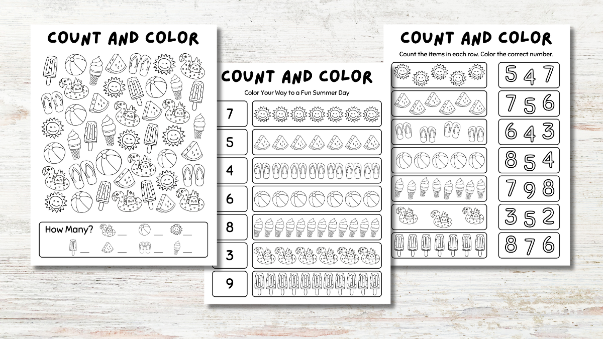 Free Printable Count And Color Worksheets